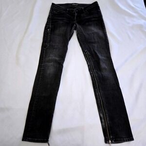 Levi's Womens Black Wash Denim Jeans Leg Zip to thigh Detail Pockets 28x32 Retro